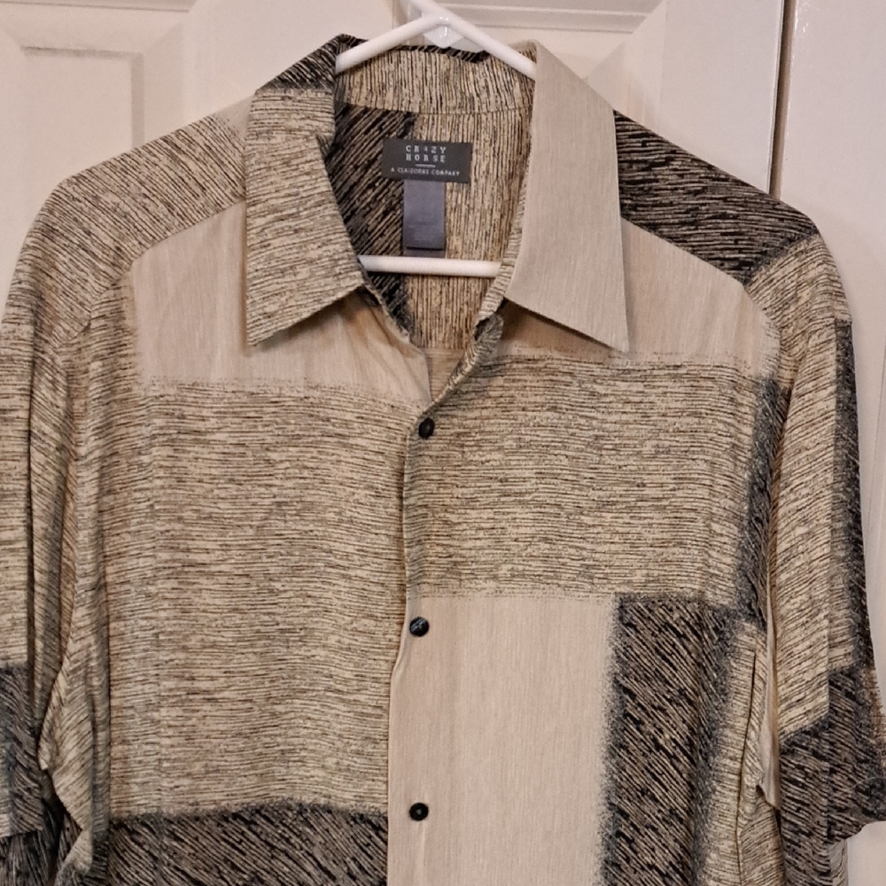 Crazy Horse Men's Beige and Black Casual Shirt